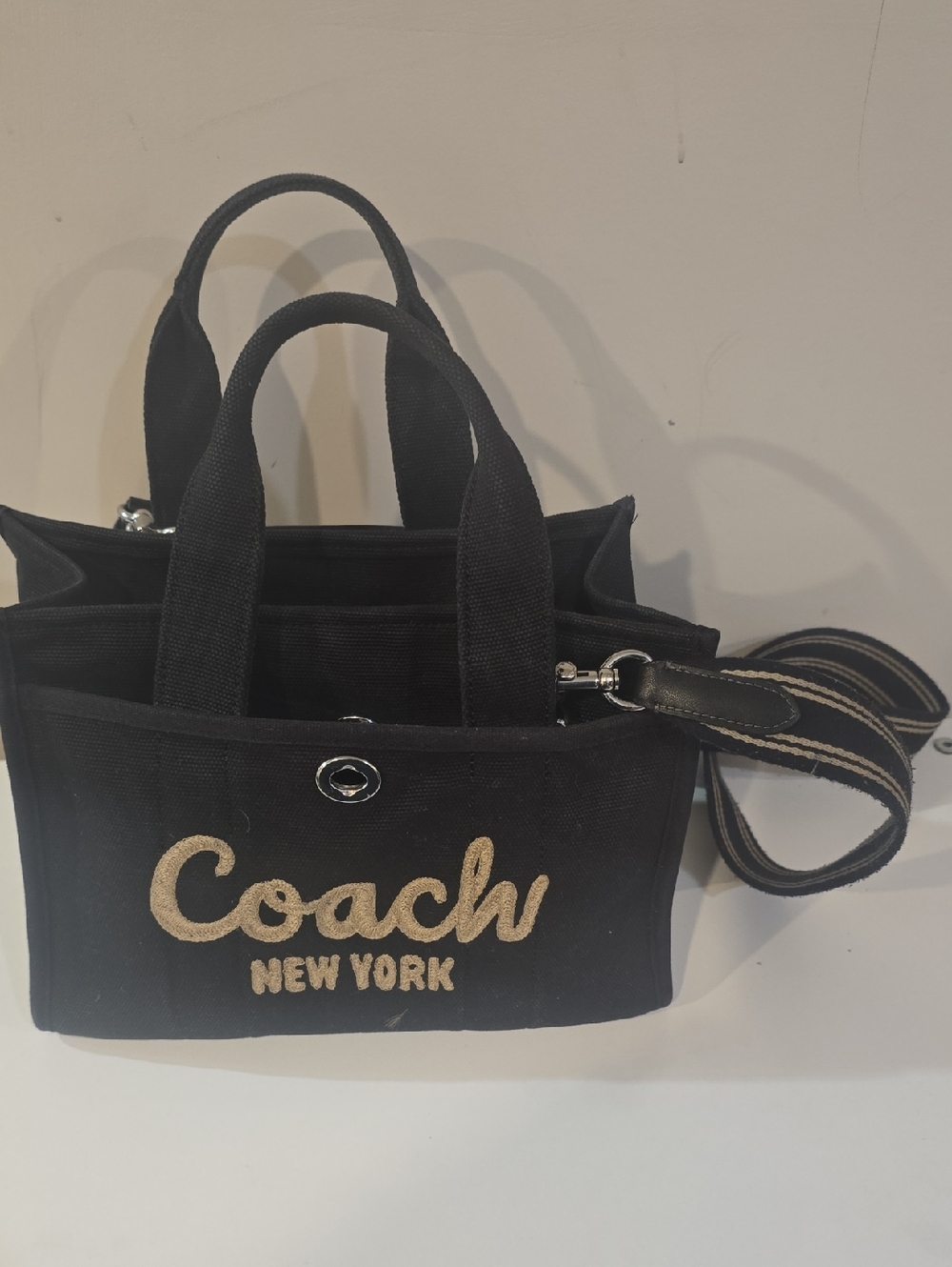 Coach Black Canvas Tote with Gold Embroidered Logo